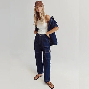 DISSH jeans bronx indigo mid rise cargo pants denim barrel wide leg size 8
